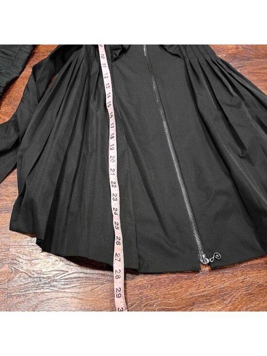 Samuel Dong Black Ruffle Front Long Coat Dress S  Pleated Skirt By Samuel Dong - Picture 12 of 16